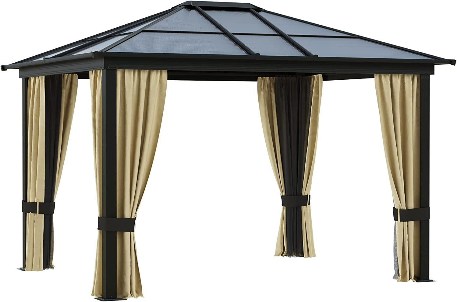 Outsunny 12′ x 10′ Aluminum Patio Gazebo Canopy w/ Polycarbonate Hardtop Roof