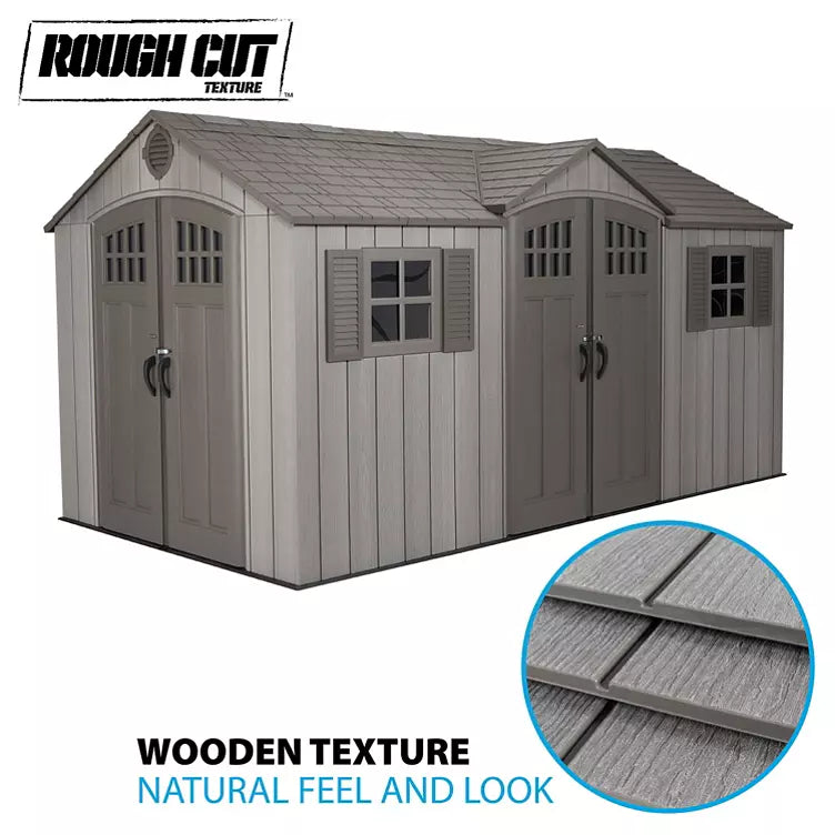 Lifetime 15′ x 8′ Rough Cut Dual-Entry Outdoor Storage Shed