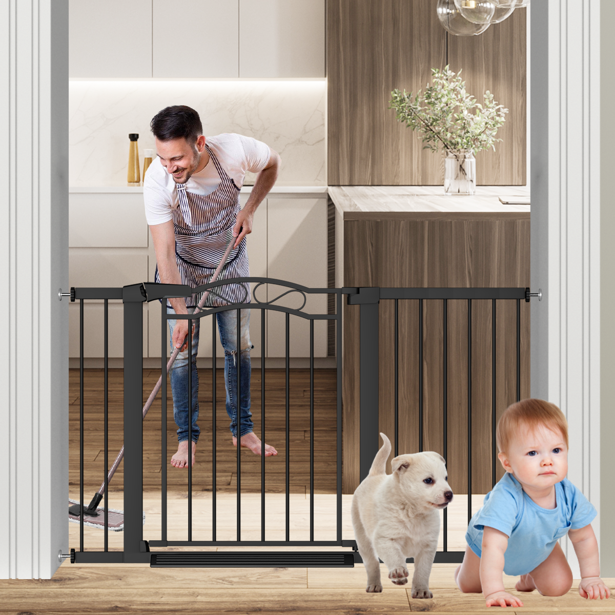 FairyBaby Arch-Shaped Walk Through Baby Gate With 23.5" Extra Wide Walk Through Door